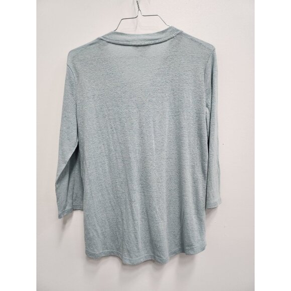 Orvis Classic Collection Womens Top Small Blue Linen Blend 3/4 Sleeve Minimalist - Picture 6 of 7